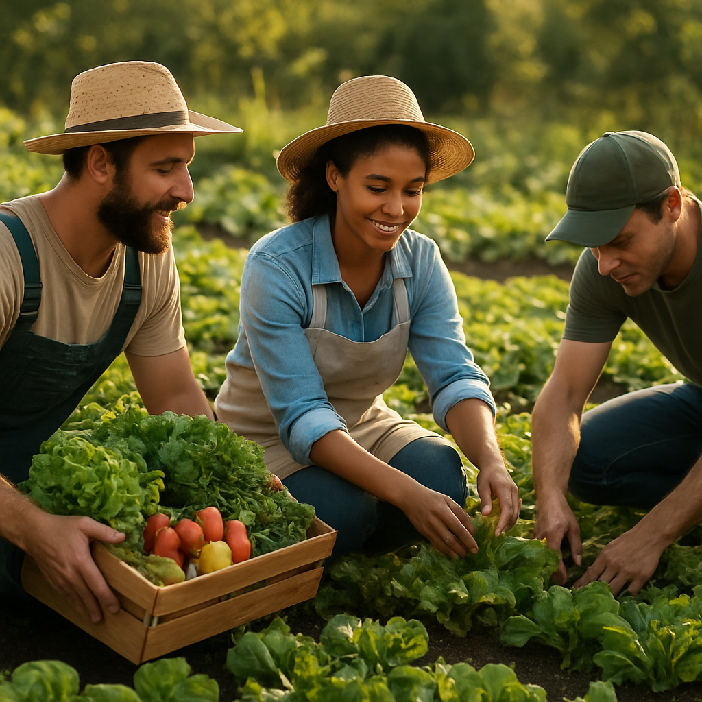 Farmers working in garden